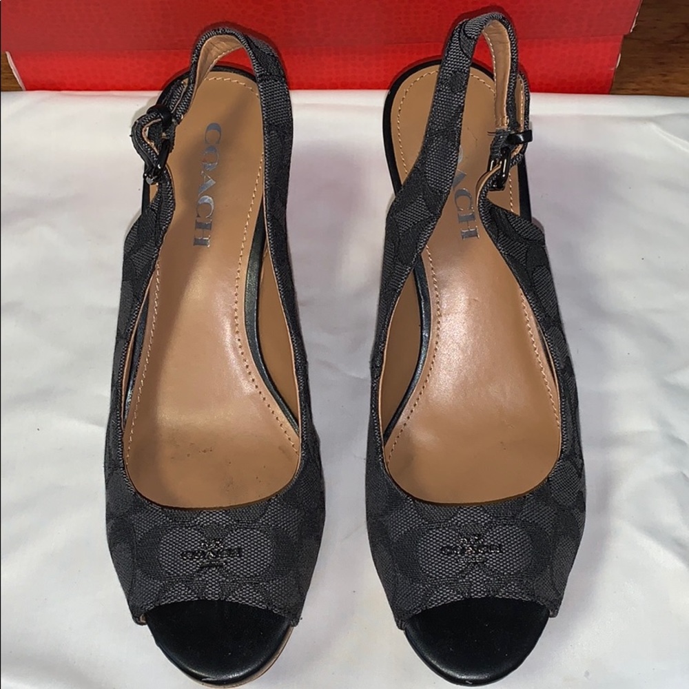 Coach Sling peep toe wedge sandals